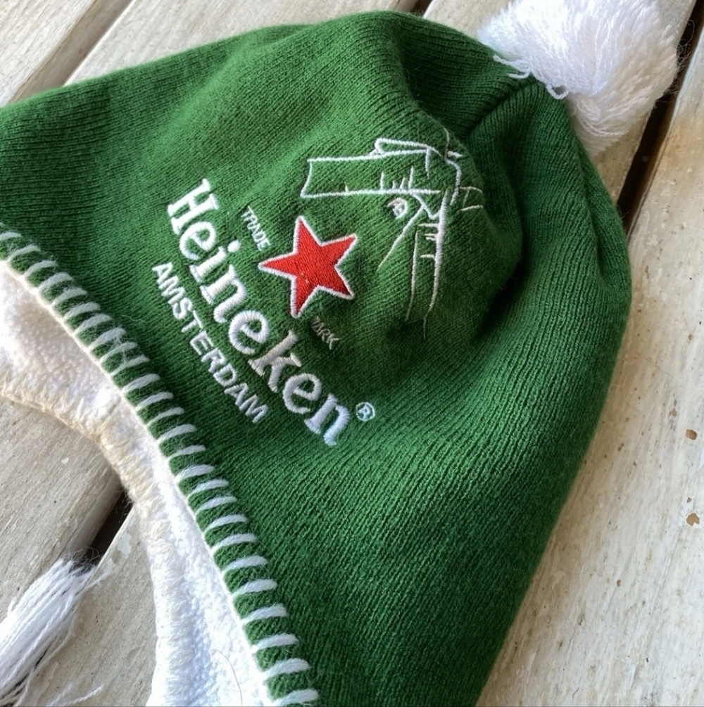 Heineken Green Knit Hat with Ear Flaps